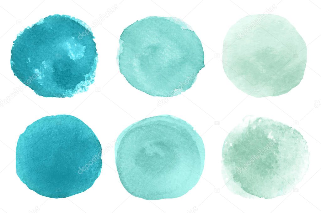 Abstract watercolor blue round brush strokes on white background