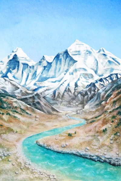 Prachtig Berglandschap Met Sneeuw Pieken Smaragd Rivier — Stockfoto