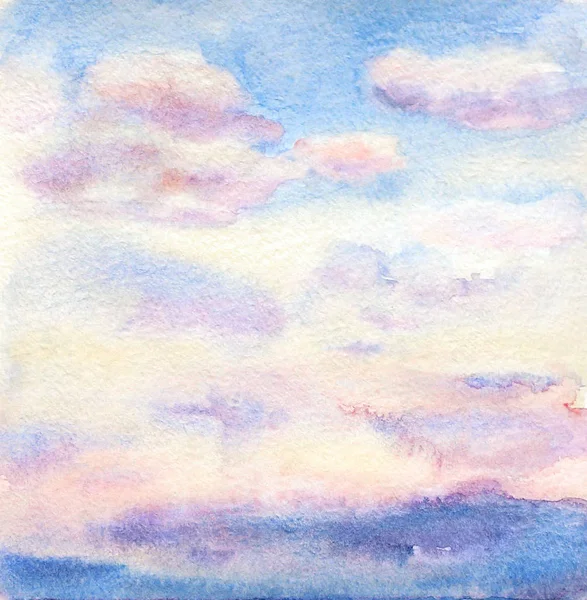 Aquarell Illustration Des Himmels Mit Schönen Mehrfarbigen Sonnenuntergang Wolken Und — Stockfoto