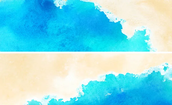 Акварель Художественная Иллюстрация Морского Берега Видом Песчаный Пляж Баннер Летних — стоковое фото