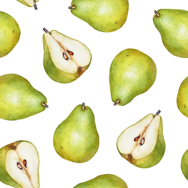 白を基調とした水彩梨のシームレスなパターン — ストック写真