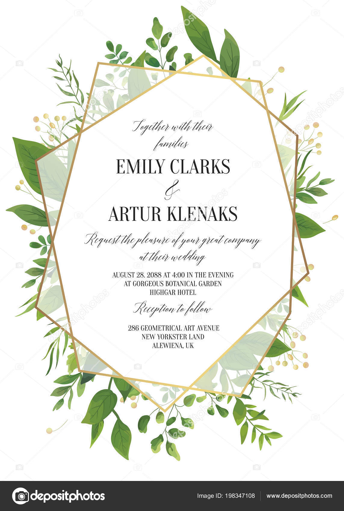 Vector Wedding Invite Invitation Date Floral Card Design Eucalyptus Leaves Stock Vector C Dorolka 210670960