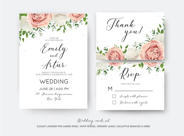 Casamento Floral Convidar Rsvp Obrigado Cartão Design Vetorial Definido Com — Vetor de Stock