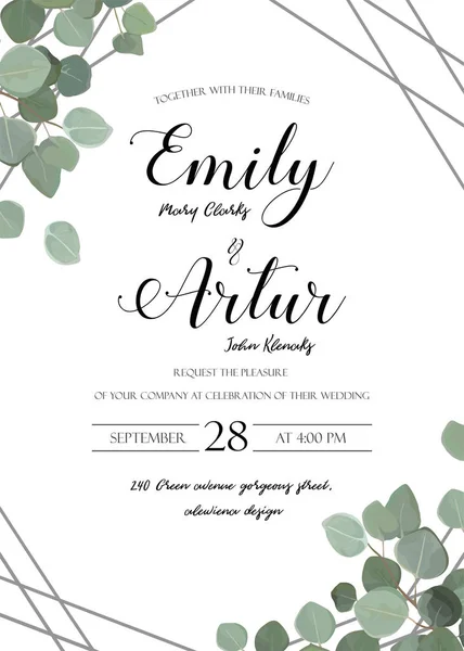 Wedding Floral Watercolor Style Invite Invitation Date Card Design Cute — Stock Vector