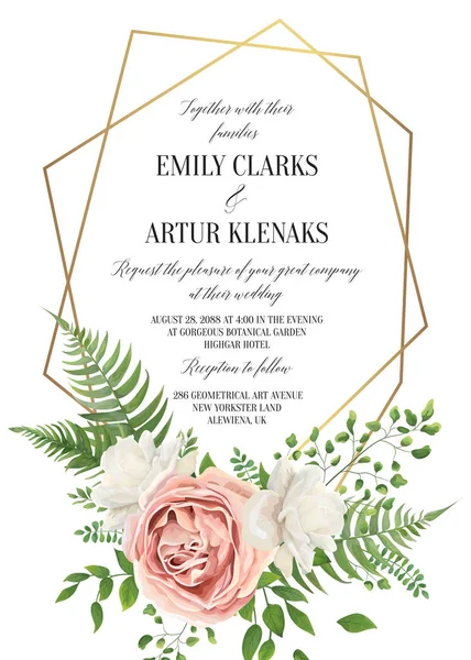 Wedding Floral Invite Invtation Card Design Watercolor Style Blush Pink — Stock Vector
