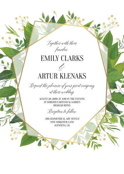 Wedding Invitation Floral Vector Invite Date Modern Card Design Greenery — Stock Vector