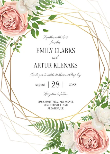 Wedding Floral Watercolor Greeting Card Invite Date Design Creamy White — Stock Vector
