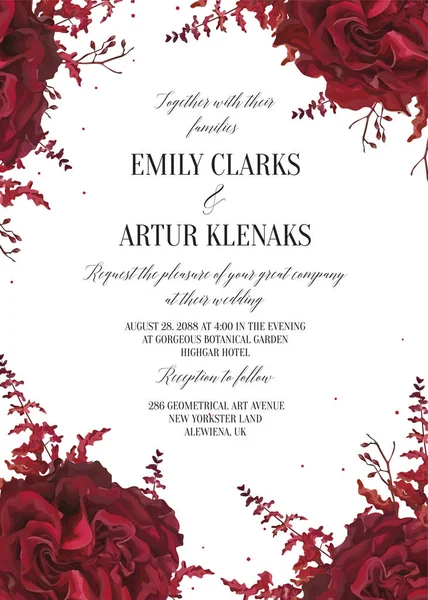 Invitation Florale Mariage Conception Carte Invitation Aquarelle Marsala Jardin Rouge — Image vectorielle
