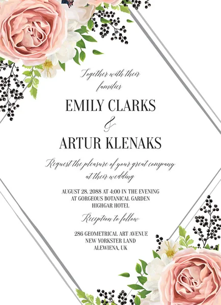 Γάμο Floral Ακουαρέλα Ευχετήρια Κάρτα Πρόσκληση Αποθηκεύσετε Σχεδίαση Ημερομηνία Κρεμώδη — Διανυσματικό Αρχείο