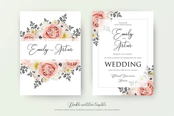 Esküvői Virágos Dupla Akvarell Meghív Meghívás Kivéve Dátum Kártyák Tervezése — Stock Vector