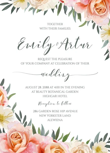 Hochzeit Blumen Einladen Einladung Auto — Stockvektor