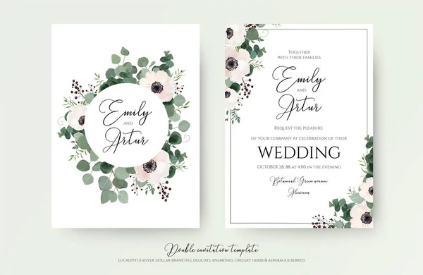 Uitnodiging Bruiloft Floral Uitnodigen Moderne Card Design Licht Roze Anemone — Stockvector