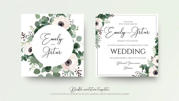 Invitation Mariage Carte Carrée Invitation Florale Design Fleur Anémone Rose — Image vectorielle