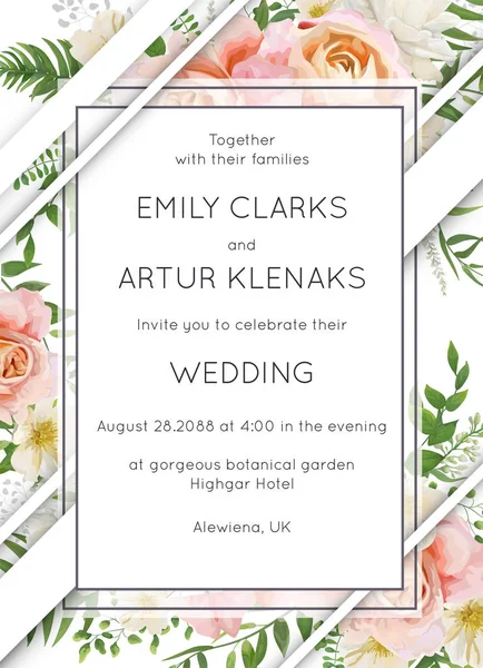 Wedding Invite Invitation Card Floral Design Garden Pink Peach Garden — Stock Vector