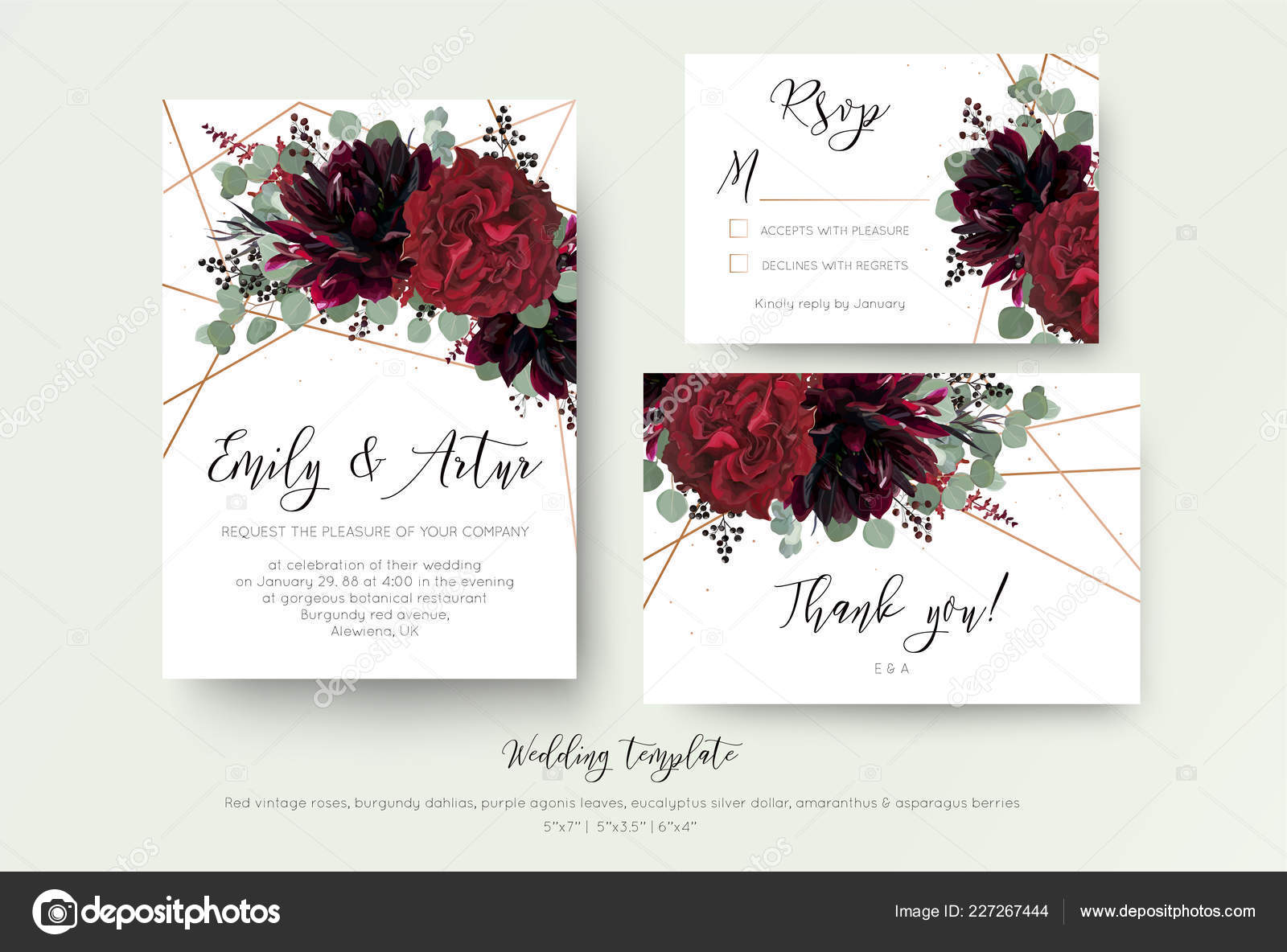 Ruby Wedding Invitation Red Rose & Eucalyptus Wedding Save the Date template DIY Floral Wedding Save the Date Editable Digital Download