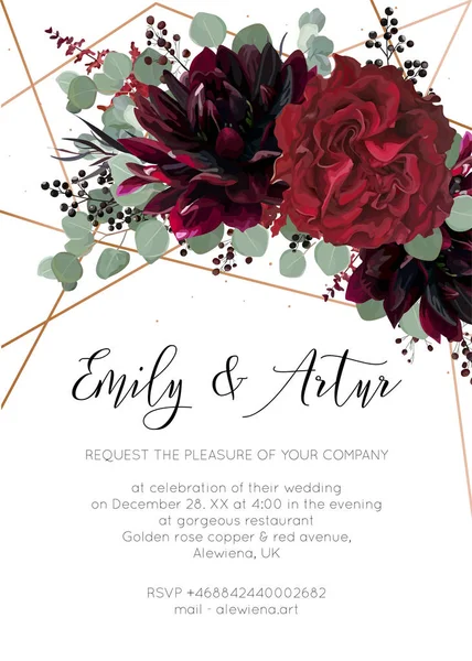 Hochzeitseinladung Einladung Speichern Sie Die Datumskarte Florales Design Rote Rosenblüte — Stockvektor