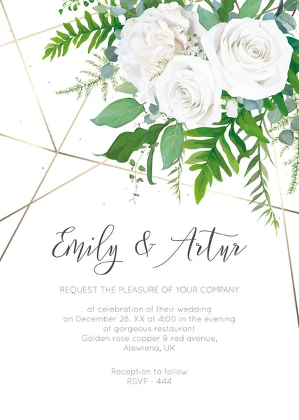 Inviter Mariage Invitation Enregistrer Conception Carte Date Élégant Jardin Blanc — Image vectorielle