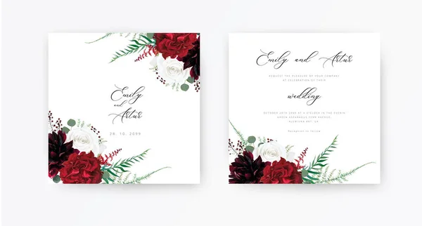Convite Casamento Boho Elegante Floral Salve Design Cartões Data Borgonha —  Vetores de Stock
