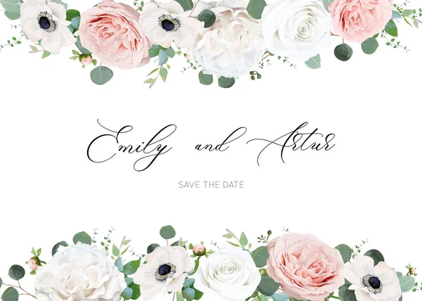 Marfim Branco Blush Pêssego Elegante Convite Casamento Convite Salve Modelo —  Vetores de Stock