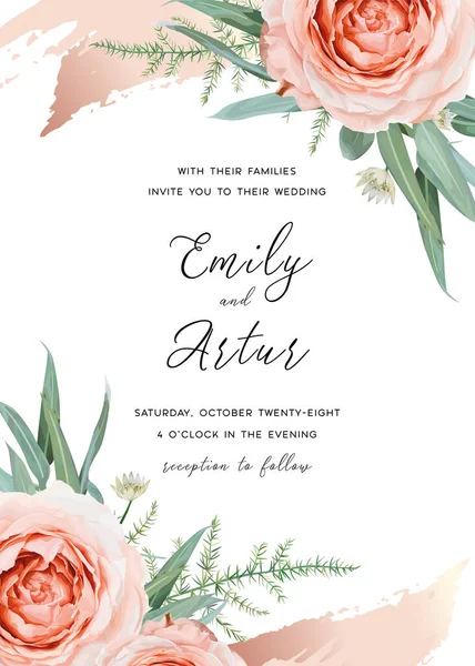 Invitation Mariage Carte Invitation Design Floral Fleurs Rose Pêche Rougeur — Image vectorielle