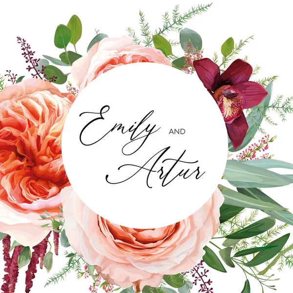 Vector Watercolor Wedding Floral Invite Invitation Card Design Blush Peach — Stock Vector
