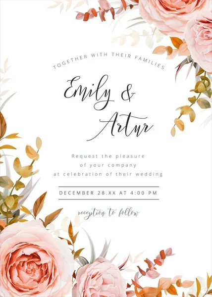 Diseño Floral Tarjeta Invitación Boda Vectorial Otoño Cálido Tonos Invierno — Archivo Imágenes Vectoriales