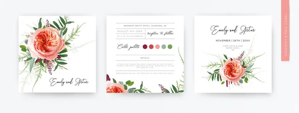 Casamento Arte Vetorial Floral Estilo Aquarela Minimalista Convidar Cartão Design —  Vetores de Stock