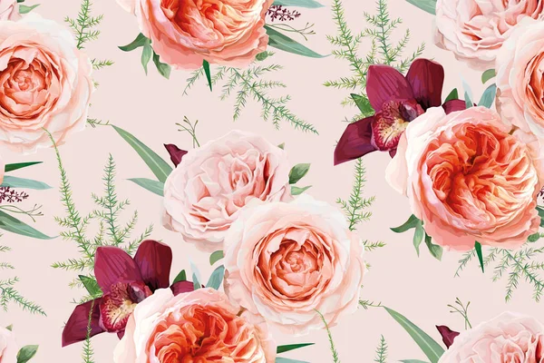 Vektor Aquarell Nahtlose Florale Muster Textile Stoffhintergrund Design Rötlicher Pfirsich — Stockvektor