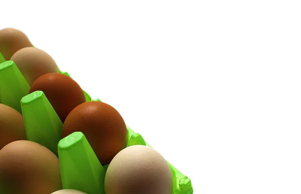 Huevos Pollo Con Cáscara Recipiente Verde — Foto de Stock