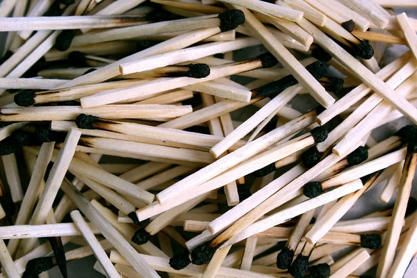 Texture Used Wooden Matches Lie Heap — Stock Photo, Image