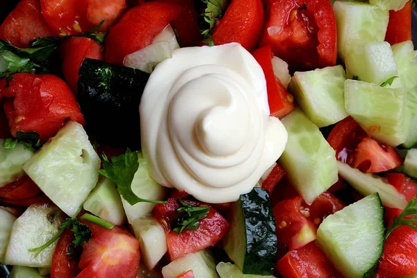 Salada Verão Verduras Frescas Com Maionese — Fotografia de Stock