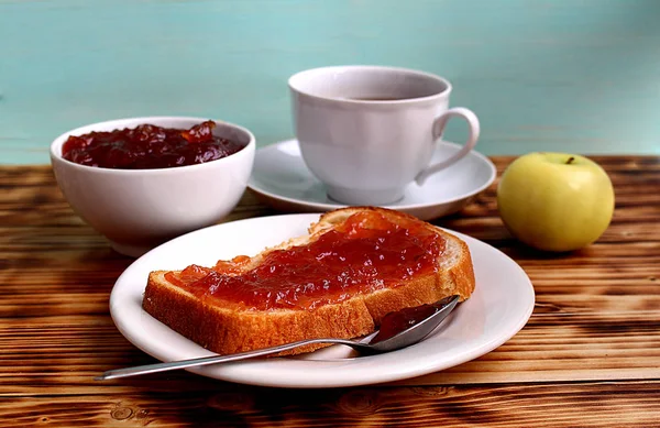Geleia Maçã Espalhada Pão Para Café Manhã — Fotografia de Stock