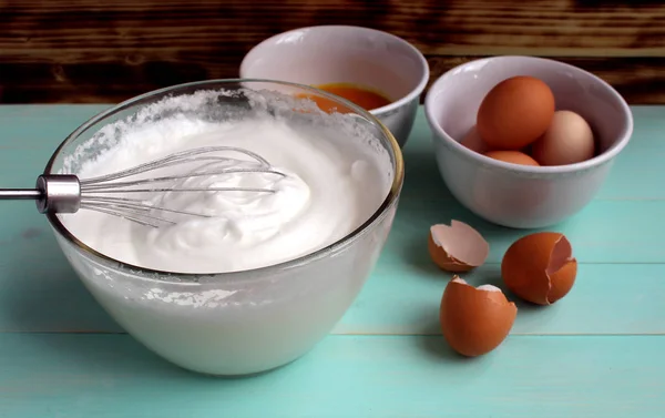 Egg whites whipped into a large foam