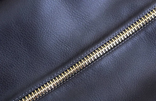 Imitation Leather Iron Long Zipper Black Color — Stock Photo, Image