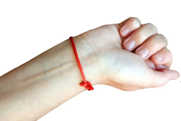 kırmızı iplik bilek bir cazibe bağlı.