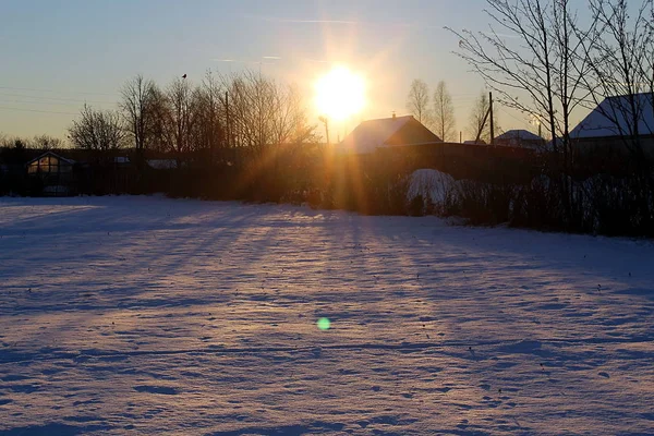 Paisaje Invierno Puesta Sol Tarde Puesta Sol — Foto de Stock