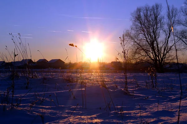 Paisagem Inverno Tempo Pôr Sol Noite Pôr Sol — Fotografia de Stock