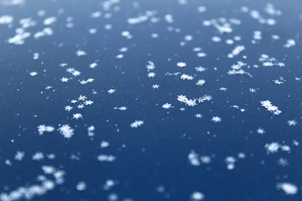 Маленькие Красивые Снежинки Лежат Гладкой Поверхности — стоковое фото
