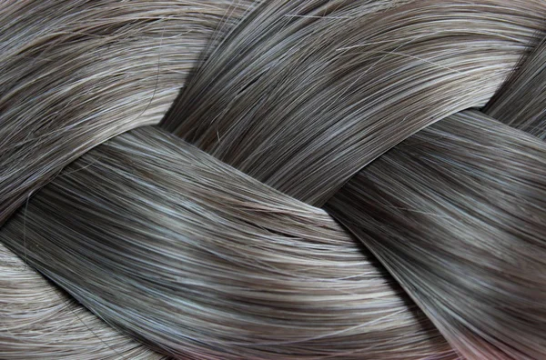 Textura Close Cabelo Trançado Fundo Cor Cinza — Fotografia de Stock