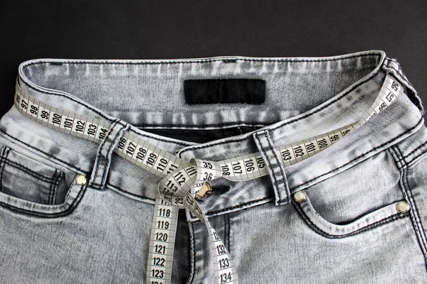 Gray Jeans Wrapped Belt Measuring Tape — Stock Photo, Image
