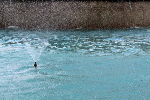 Fonte Piscina Espirra Água Verão Calor — Fotografia de Stock