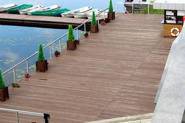 Muelle Madera Para Botes Remos Río — Foto de Stock