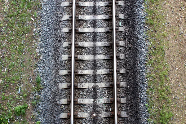 Vista Superior Trilhos Ferro Travessas Para Tráfego Ferroviário — Fotografia de Stock