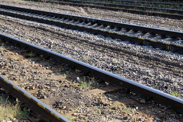 Trilhos Ferroviários Dormentes Dia Verão — Fotografia de Stock