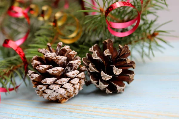 Two Fir Cones Background Fir Branches Stock Photo