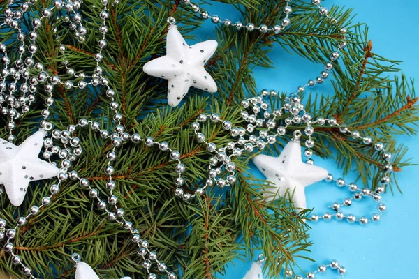 Textura Cuentas Navidad Estrellas Ramas Abeto — Foto de Stock