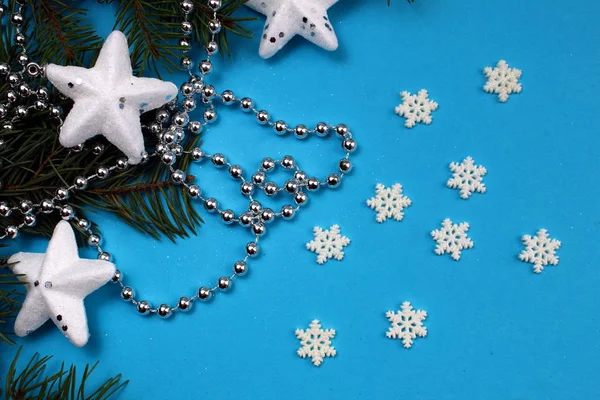 Textura Cuentas Navidad Copos Nieve Estrellas Ramas Abeto — Foto de Stock