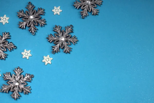 Copos Nieve Textura Sobre Fondo Azul Con Lugar Para Una — Foto de Stock