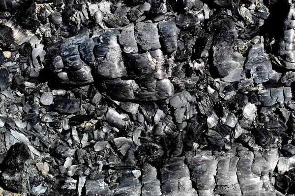 Texture of black extinct ash under bright sunlight