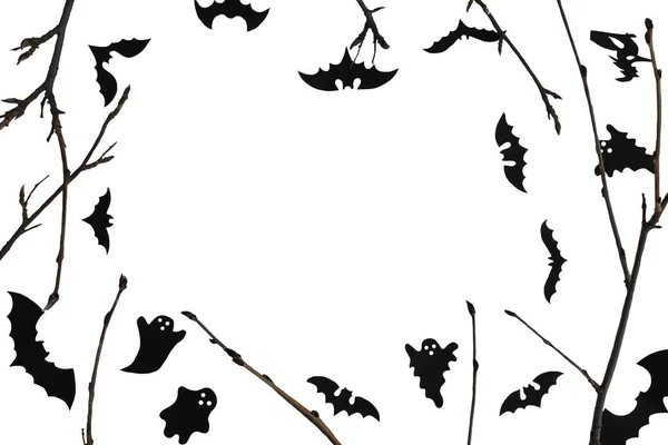 万圣节卡片 附有树枝 蝙蝠和文字位置 — 图库照片